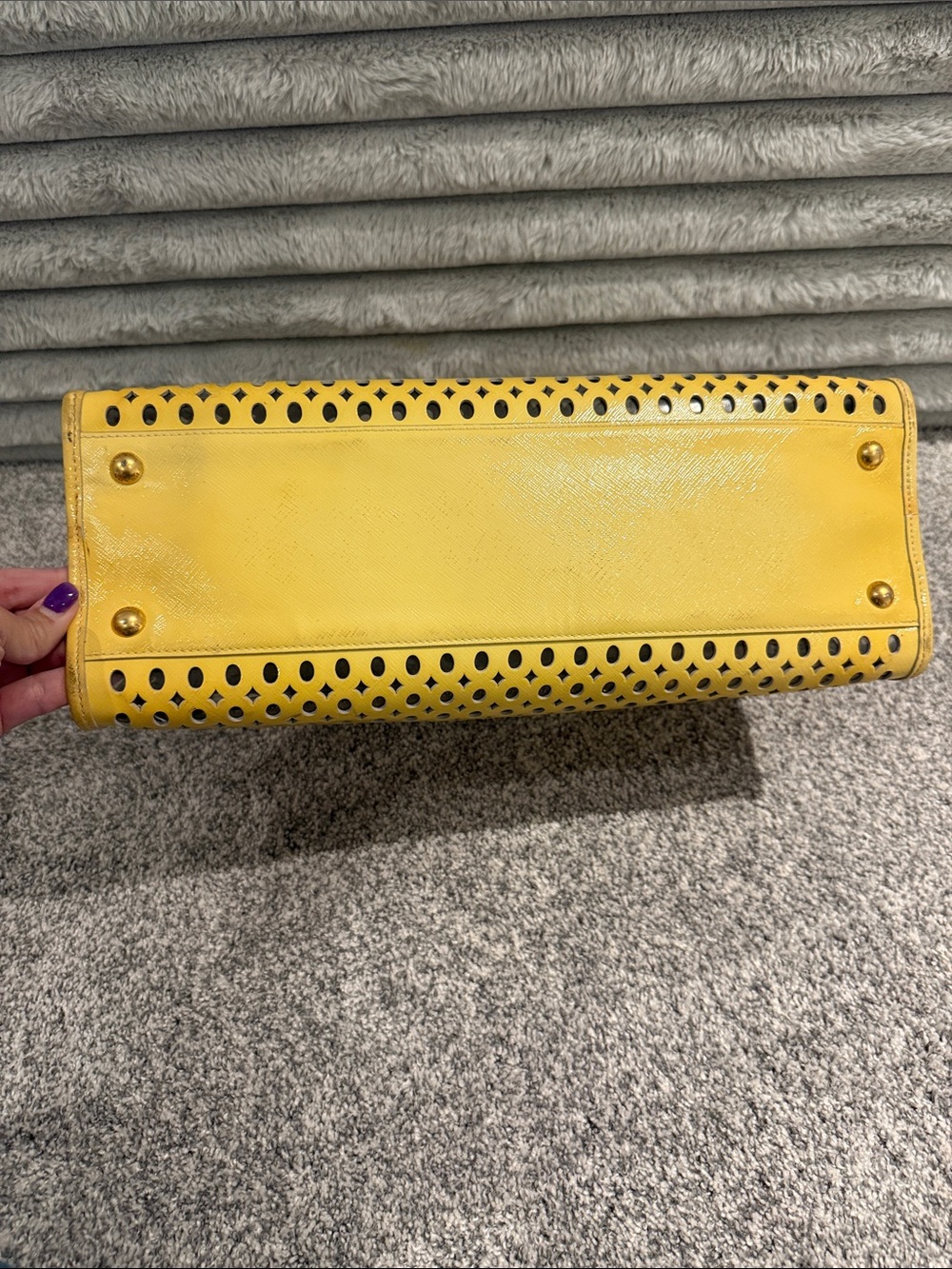 Prada Yellow Perforated Leather Satchel - Picture 3 of 9